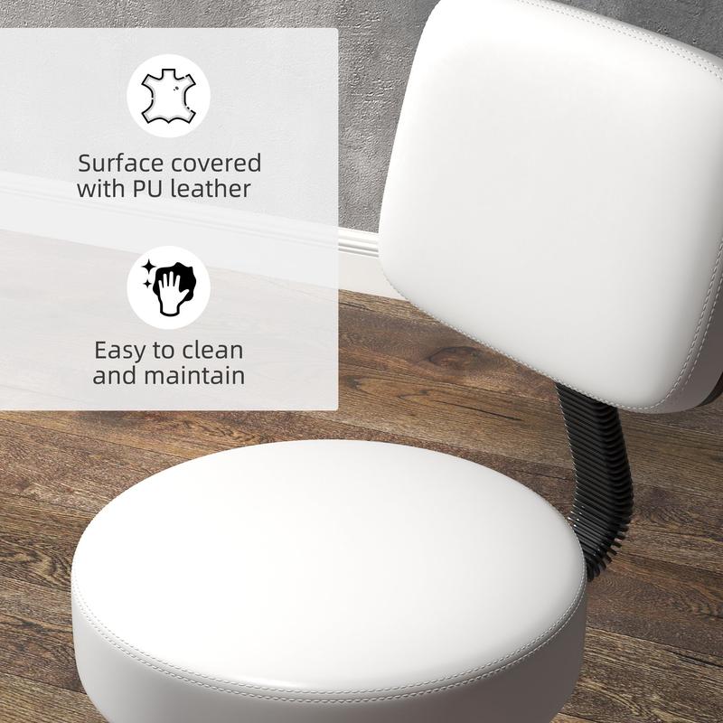 Beautician's Swivel Salon Chair w/ Padded Seat Back 5 Wheels Adjustable Height Salon Hairdressers Tattoo Spa Rolling Cushion Professional White 3