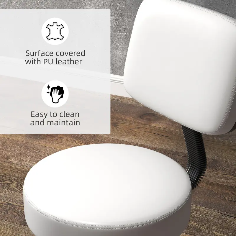 Beautician's Swivel Salon Chair w/ Padded Seat Back 5 Wheels Adjustable Height Salon Hairdressers Tattoo Spa Rolling Cushion Professional White 3