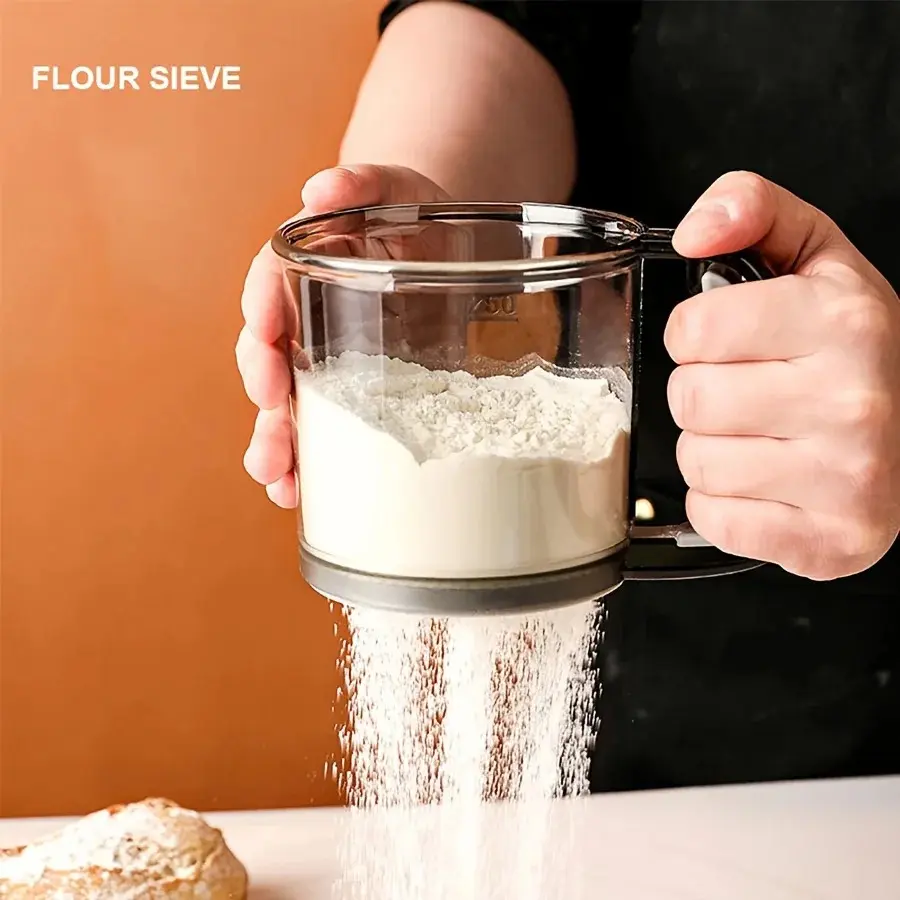 Semi-Automatic Flour Sifter With Hand Press Design Transparent Flour Sieve Non-stick Baking Tools Kitchen Gadgets Accessories Bakeware Utensils