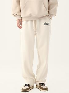 Men's Letter Print Drawstring Waist Sweatpants, Casual Loose Pocket Straight Leg Pants for Fall & Winter, Men's Trousers for Daily Wear