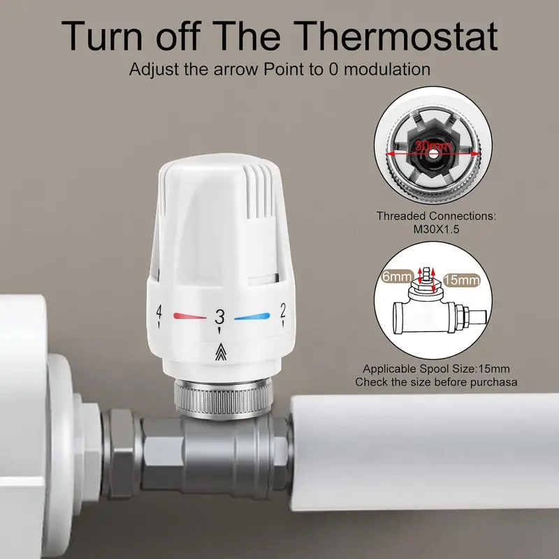 3PCS Thermostatic Radiator Head for Heating Systems 6
