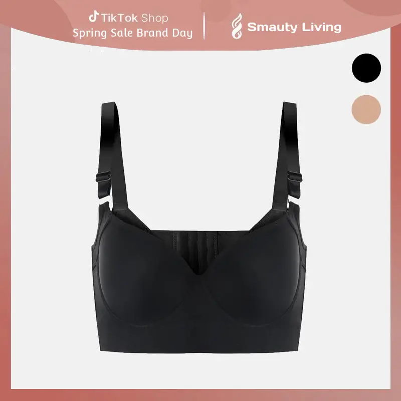 【buy now】2pcs Back Smoothing Bra PushUp Plus Size Bra HideBack Fat NoUnderwear Simple Wireless3/4Coverage Comfort Seamless Bra