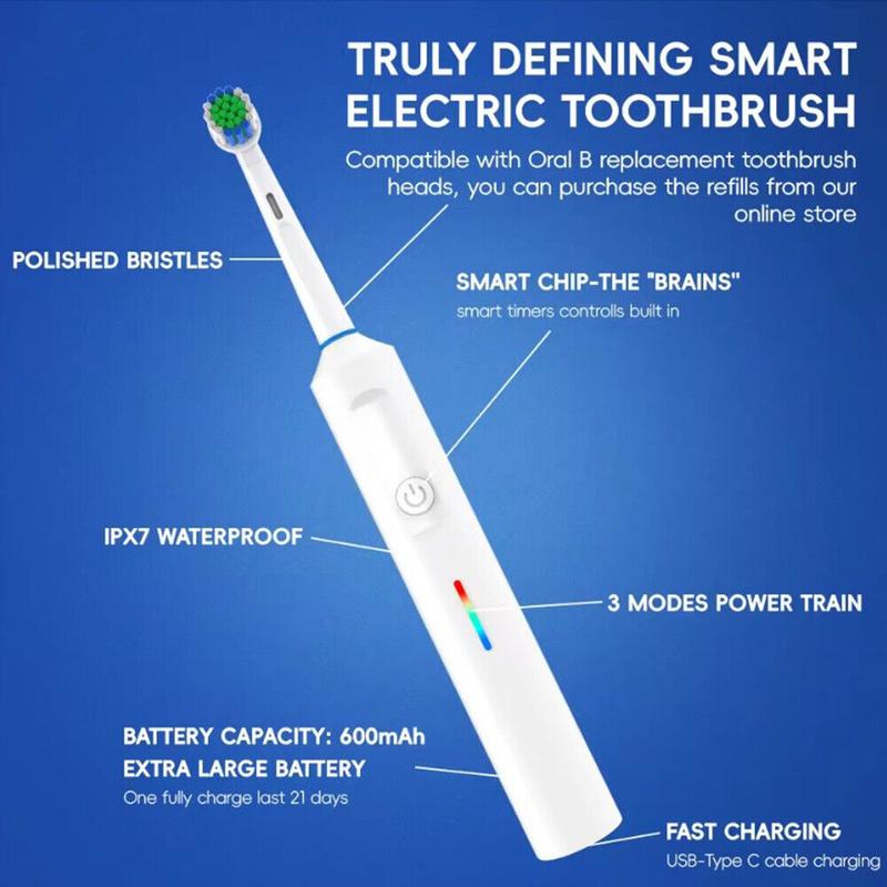 Product Introduction of Toothbrush Electric Rechargeable Pro Rotating Brush Heads Timer Modes Usb UK 32
