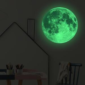 Moon Shaped Luminous Wall Sticker, 1 Count Round Glow In The Dark Decorative Sticker For Home Kids' Room Living Room Bedroom, Glowing Wall Decorative Tiles Sticker, Home Decor Products