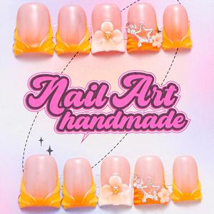 Flower & Star Decor Duckbill Shaped Fake Nails, 10pcs/set Y2K Style Press on Nails for Women & Girls DIY Nail Art, Elegant Stick on Nails Kit, Handmade