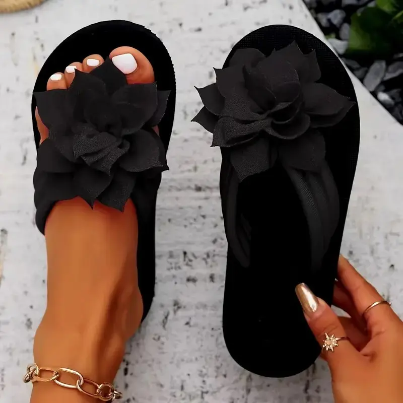 Flip Flops Women, 1PC Women's Floral Flip Flops – Stylish Vacation Slip-On Sandals with 3D Flower Embellishments, Lightweight and Breathable, Perfect for Beach Holidays, Poolside Relaxation, Summer Travel, Ideal Gift for Girlfriend, Wife or Friends Travel 1