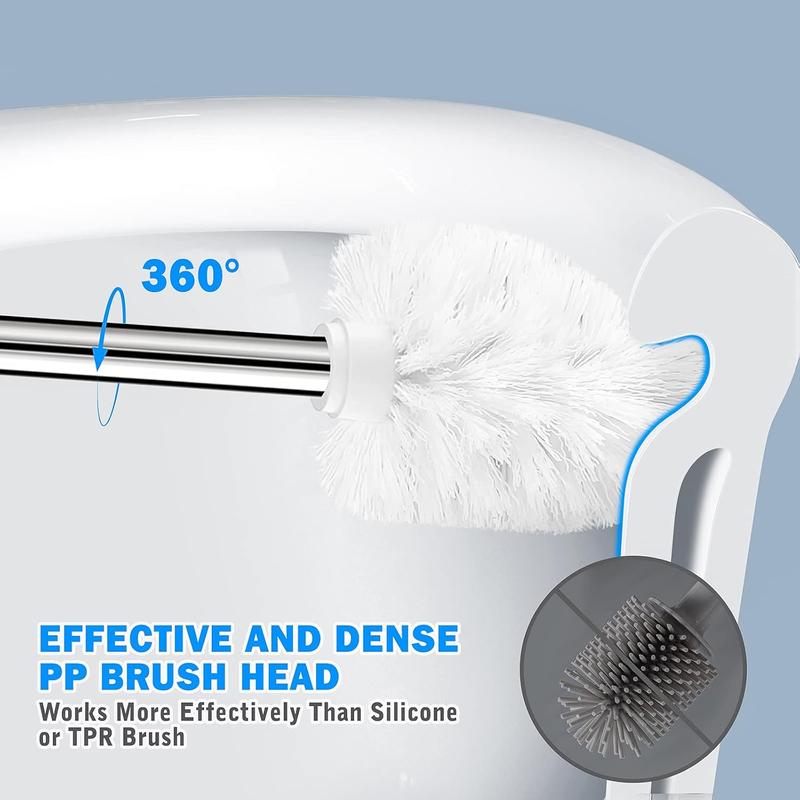 Toilet Brush and Holder, 2 Pack Toilet Brush with 304 Stainless Steel Long Handle, Toilet Bowl Brush for Bathroom Toilet-Ergonomic, Elegant,Durable (White) 6