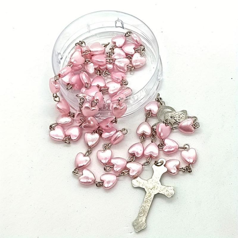 Product Introduction of Resin Heart Bead Rosary with Cross Pendant, Spiritual Prayer Beads for Catholic, Christian, Religious Devotion, No Electricity Required 2