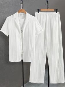 Men's Plain Lounge Set, Casual Relaxed Fitted Button Front Shirt & Elastic Waist Pants, Men's Sleepwear for All Seasons, Classic Pj Sets for Men, Loungewear Sets, Men's Soft Lounge Sets, Shortsleeve Homewear, Menswear, Pajama