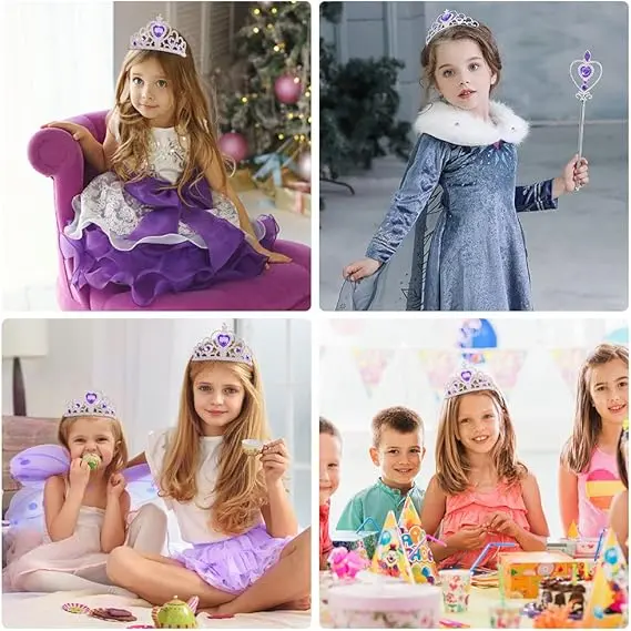 Elsa Princess Tiara, Tiara Crown and Fairy Wand Elsa Dress Up Accessories Set for Party, Cosplay 4