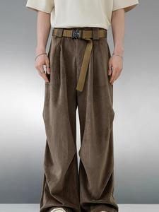 Men's Solid Color Wide Leg Pants, Loose Casual Comfy Trousers for Spring & Fall, Woven Bottoms for Men