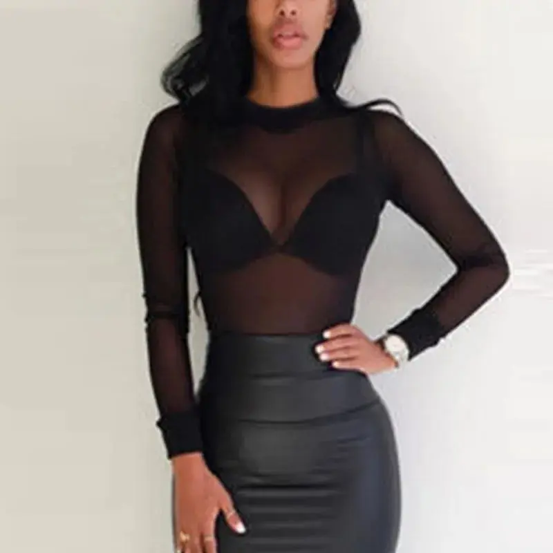 Sheer Long Sleeve Turtleneck Mesh Top for Women Comfort Shirts