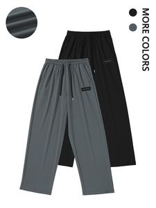 Men's Letter Patched Drawstring Waist Pants, Casual Loose Pocket Straight Leg Trousers for Summer, Fashion Men's Bottoms for Daily Wear