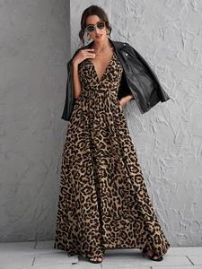 Women's Leopard Print Cami Dress, Fashion Casual Sleeveless Long Dress for Daily Outdoor Wear, Women Dress for Summer