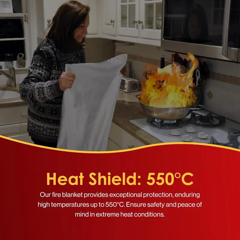 Fire Blanket Fire Suppression Blanket for Kitchen 1 x 1 Meter Emergency Fiberglass Fire Blanket British Standard UK for Home Kitchen Garage Office Caravan Working Temperature Up To 550°C 7