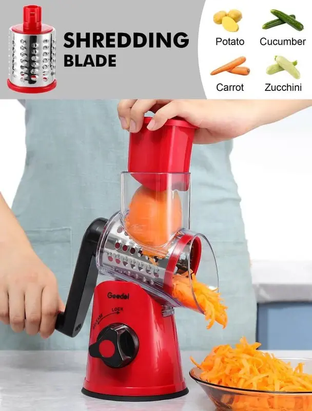 Rotary Cheese Grater, Vegetable Slicer with Three Drum Blades, Grater for Kitchen Faster and Easy Cutting, Rotary Drum Grater Ideal for Cheese, Cucumber, Carrot, Nuts, etc. Traditional Utensils 5