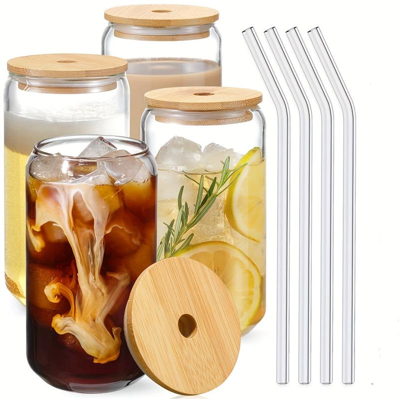 1pc Set of 350ml/550ml Borosilicate Glass Cups with Lids and Straws for Matching Set, Reusable, Leak Proof, Perfect for Family Use, No Patterned Design 5