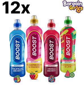 12 x 500ml Boost Sport Isotonic Drink – Raspberry & Mango / Tropical Berry / Mixed Berry / Watermelon & Lime | Hydration for Performance | In Variation