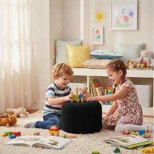 Kids Bean Bag Footstool Round Beanbag Footrest Indoor Pouffes Soft Toddler Bean Bag Leg rest