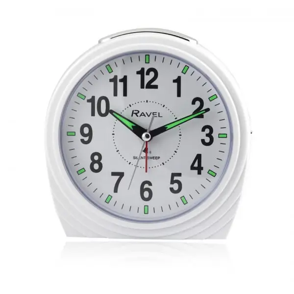 Ravel Large Art Deco Bedside / Mantel Quartz Alarm Clock - Gloss White RC035.4 2