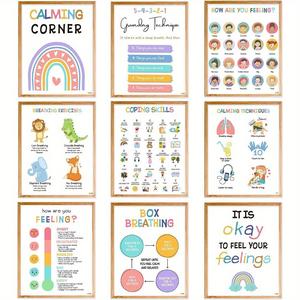 Classroom Poster, 9pcs/set Mental Health Themed Wall Decor Frameless Poster, Wall Art for Toddler Classroom Preschool Homeschool Decoration