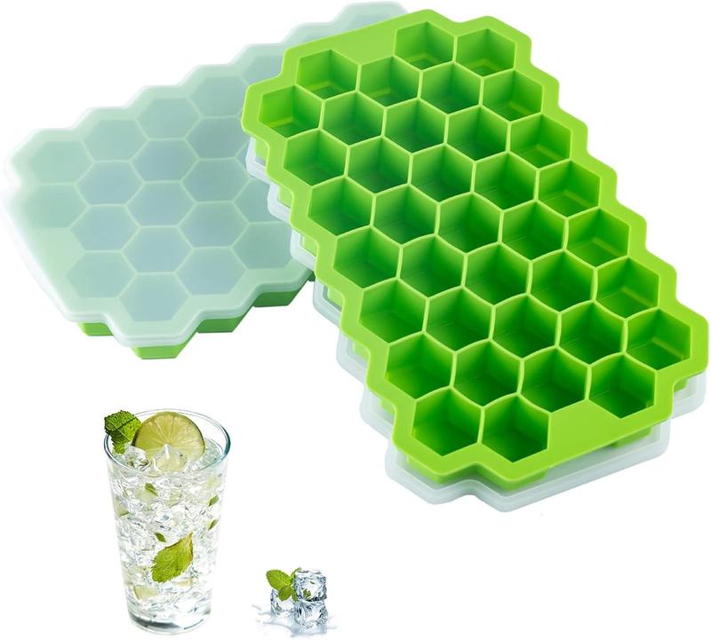 Premium Ice Cube Trays, Silicone Ice Cube Molds with Sealing Lid, 74-Ice Trays, Reusable, Safe Hexagonal Ice Cube Molds, for Chilled Drinks, Whiskey, Cocktail, Food 2