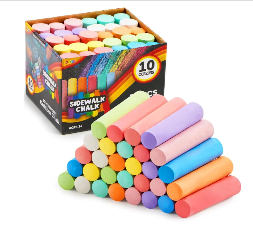 JOYIN 30 Pack Washable Sidewalk Chalk Set in 10 Colors for Kids