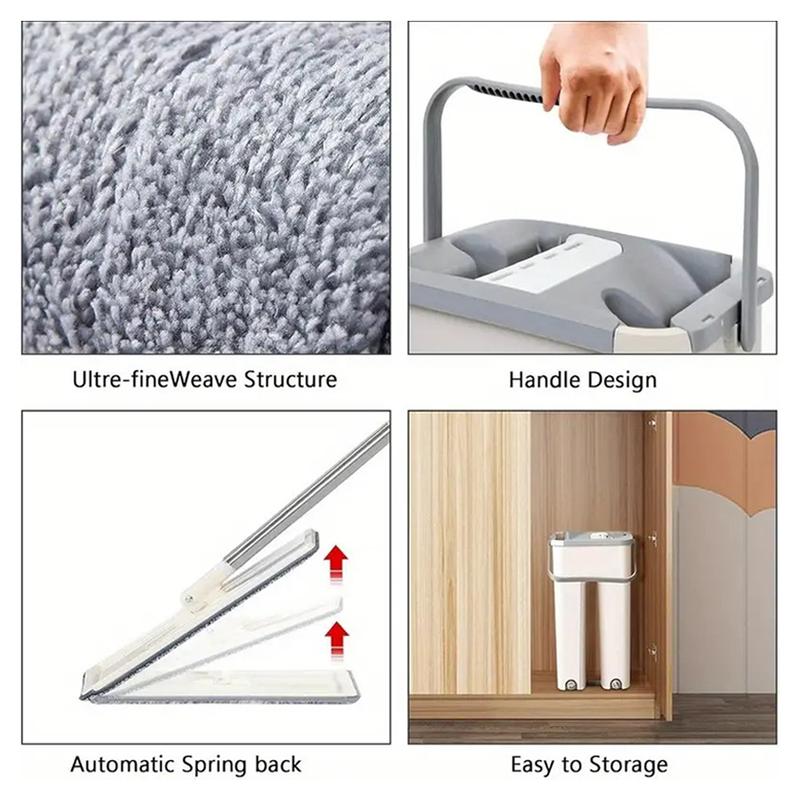 Magic Mop and Bucket Set with Self-Wringing System – 360° Swivel, Adjustable Stainless Steel Handle, 2 Reusable Microfiber Pads – Hands-Free Floor Cleaner for Easy Home Cleaning on All Floor Types 6