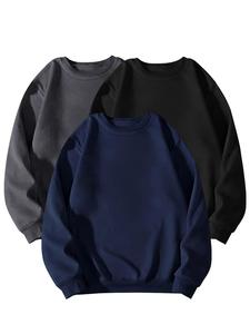 Men's Solid Round Neck Sweatshirt, Casual Loose Long Sleeve Pullover for Spring & Fall, Men's Top for Daily Wear