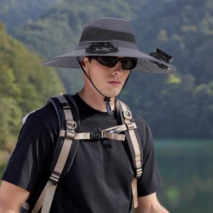 Solar-Powered Dual Fan Hat, Breathable Fishing Hiking Wide-brim Hat, Outdoor Sun Protection Hat for Men