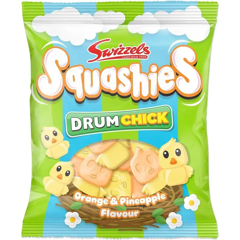 Swizzels Squashies Drumchick 120g - Orange & Pineapple Chewy Easter Sweets - Snack, Soft
