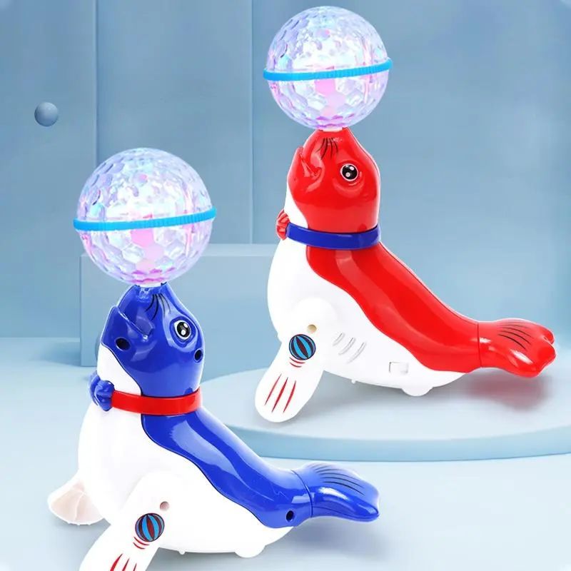 360° Rotating Sea Lion Top Toy with Flashing Lights & Music – Cute Cartoon Animal Puzzle for Youngsters, Blue & Red Whimsical Design, Perfect Gift for Valentine’s Day, Christmas, Thanksgiving, Easter (Batteries Not Included) 1