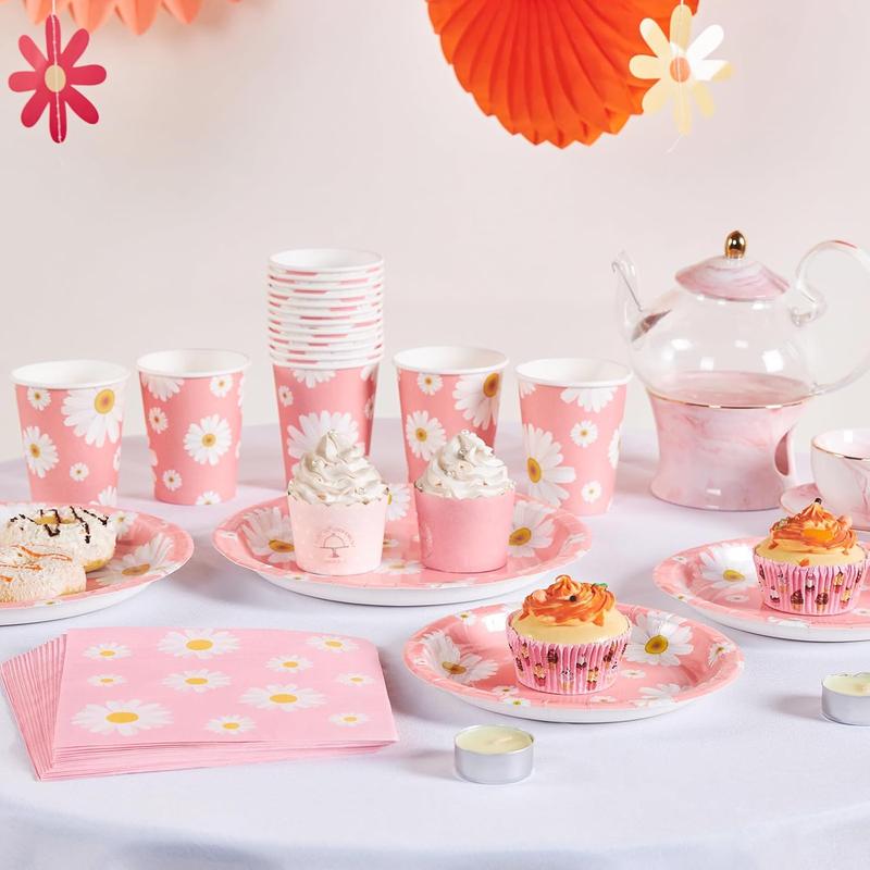 SUNBEAUTY Little Daisy Party Tableware Set, Pastel Decorations for Baby Showers and Birthdays 3
