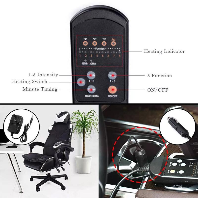 8 Modes Massage Cushion Full Back Car Chair-Seat Pad Mat Neck Heat Massager UK 3