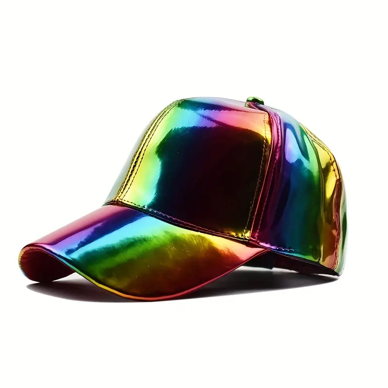 Vibrant Faux Leather Baseball Cap - Lightweight, Adjustable, Hand Washable, Colorful Gradient Design with Metallic Finish, Casual Headwear | Gradient Cap | Lightweight Cap 0