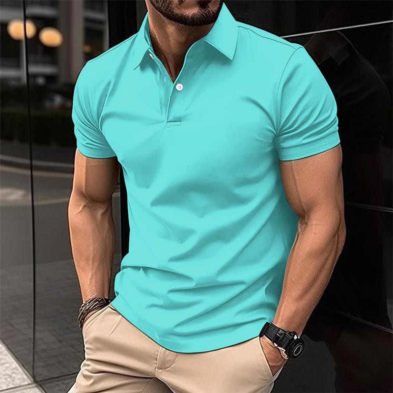 Product Introduction of JJ Summer Short Sleeve Polo Shirt Men Solid Color Button Lapel Button Top Cotton Fabric 10