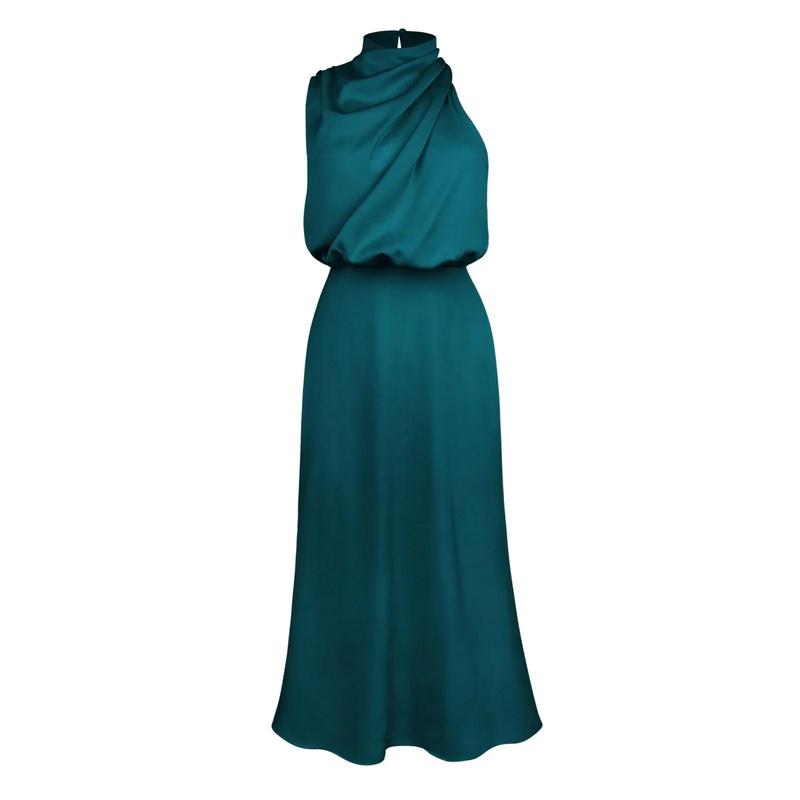 Product Introduction of 2025 Spring/Summer Long Dress for Women High Waist Halter Satin Sleeveless Dress Fashion Elegant Solid Evening Party Dresses 18