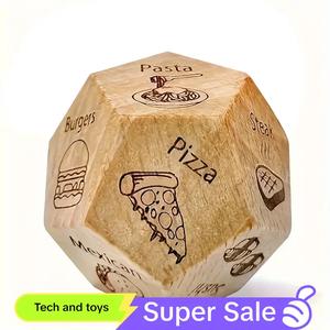 Wooden Dice, Funny Pizza Pasta Food Pattern Dice, Creative Party Table Game Dice, Polyhedral Dice, Gift for Girlfriend, Boyfriend, Wife, Husband, Food Lover, Gift for Her, Men's Gift, Tabletop Game