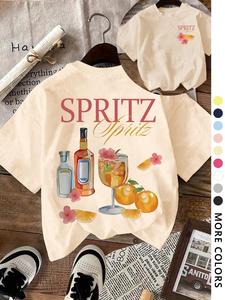 Women's Fruit Drink & Letter Print Round Neck Tee, Casual Short Sleeve Crew Neck T-shirt for Daily Wear, Ladies Clothes for All Seasons, Top