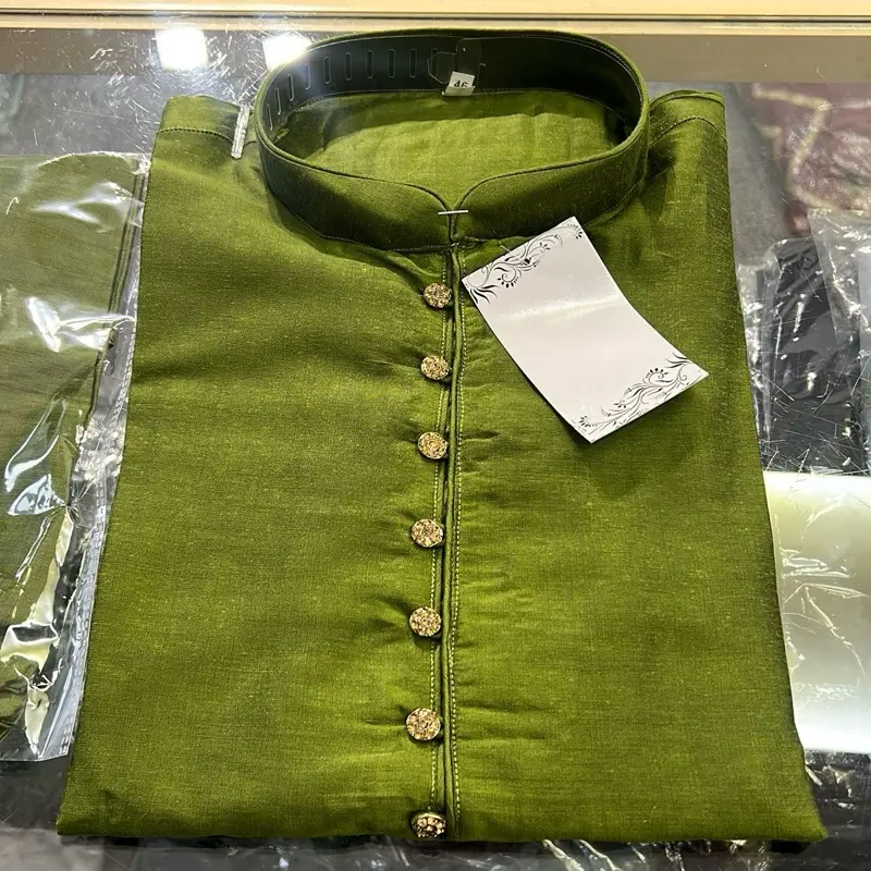 Men's Green Art Silk Kurta for Fashionable Muslim Gentlemen 2