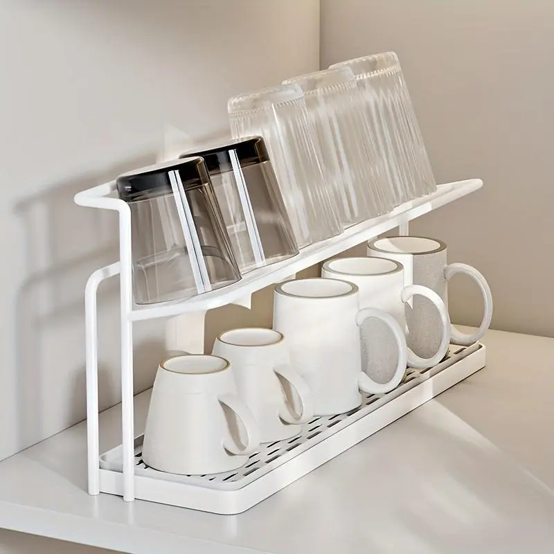 1pc Two-Tier Bottle Drying Rack with Drainage Tray - Durable Carbon Steel, Freestanding Kitchen Counter Organizer for Glass, Metal, and Plastic Bottles - Space-Saving Design, No Assembly Required, Standing Shelf 0