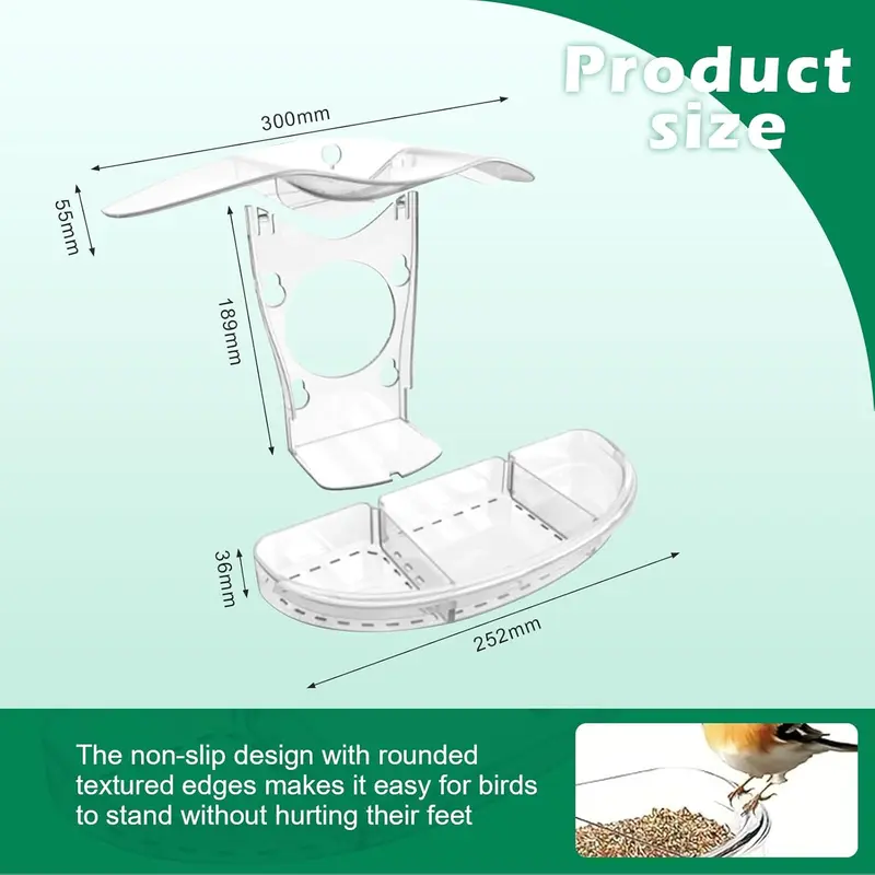 Window Bird Feeders with Detachable Seed Tray for Small Birds, Acrylic Clear Bird Feeders with Drainage Holes for Gardening Gifts, 4 Extra Strong Suction Cups 6