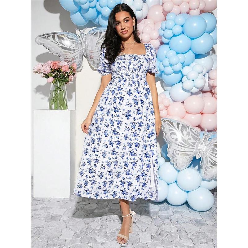 Festival For Dress Fit Ditsy Elegant Loomaby Maternity Party Floral Tight Mid - Calf Baby Shower Music 1