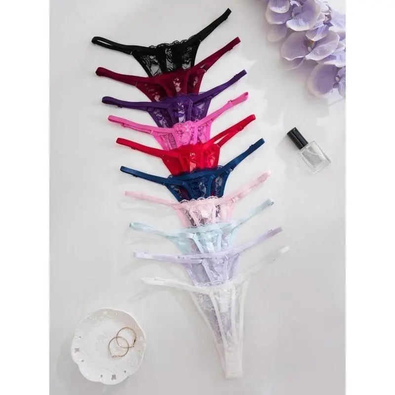 Women's Floral Lace Drop Waist Thong, Soft Comfy Breathable Adjustable Strap Panty for Daily Wear, Ladies Underwear for All Seasons， Naughty Lingerie Womenswear Comfort 7