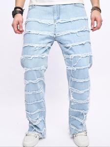 Men's Regular Fit Plain Button Fly Straight Leg Jeans, Casual Style Comfy Pocket Raw Trim Denim Pants, Fashion Men's Trousers for All Seasons, Cotton