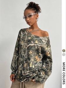 Women's Camo Tree Branches Print Sweatshirt, Casual Fashion Long Sleeve Sweatshirt for Daily Wear, Ladies Fall & Winter Clothes
