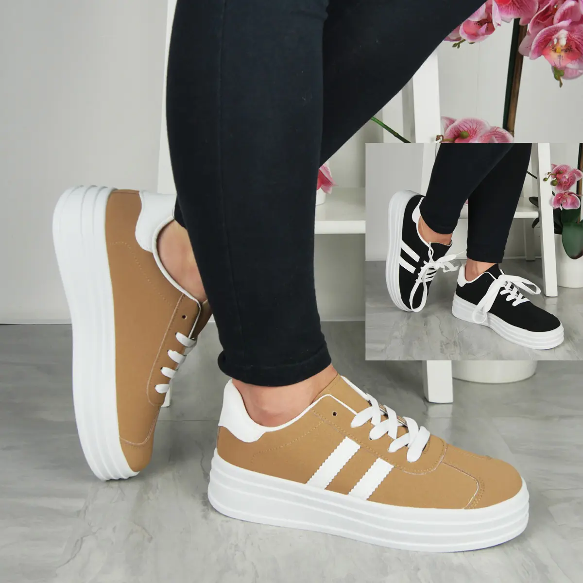 DM611 Ladies Lace Up Comfy Shoes Classic Platform Pumps Sneakers Trainers