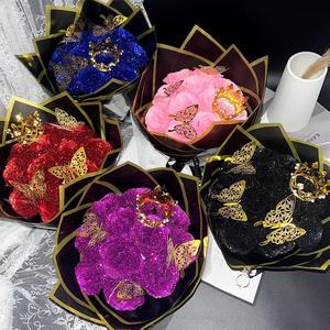 Glitter Rose Bouquet, 1 Count Valentine's Day Wedding Anniversary EngagementEternal Artificial Rose Bouquet, Glitter Rose BirthdayGift, Christmas Valentine Gift Red Party Favors Assortment Party Decoration Supplies