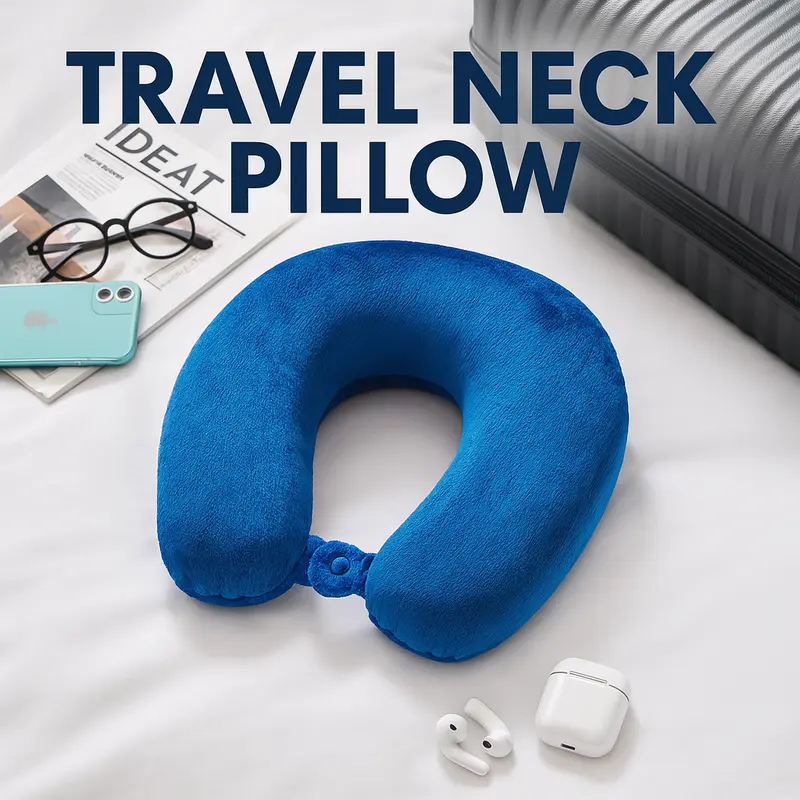 Ergonomic Travel Neck Pillow - Soft Memory Foam, Portable U-Shape Design with Snap Closure, Lightweight for Airplane, Car, & Home - Available in Black, Red, Blue, and Grey 1