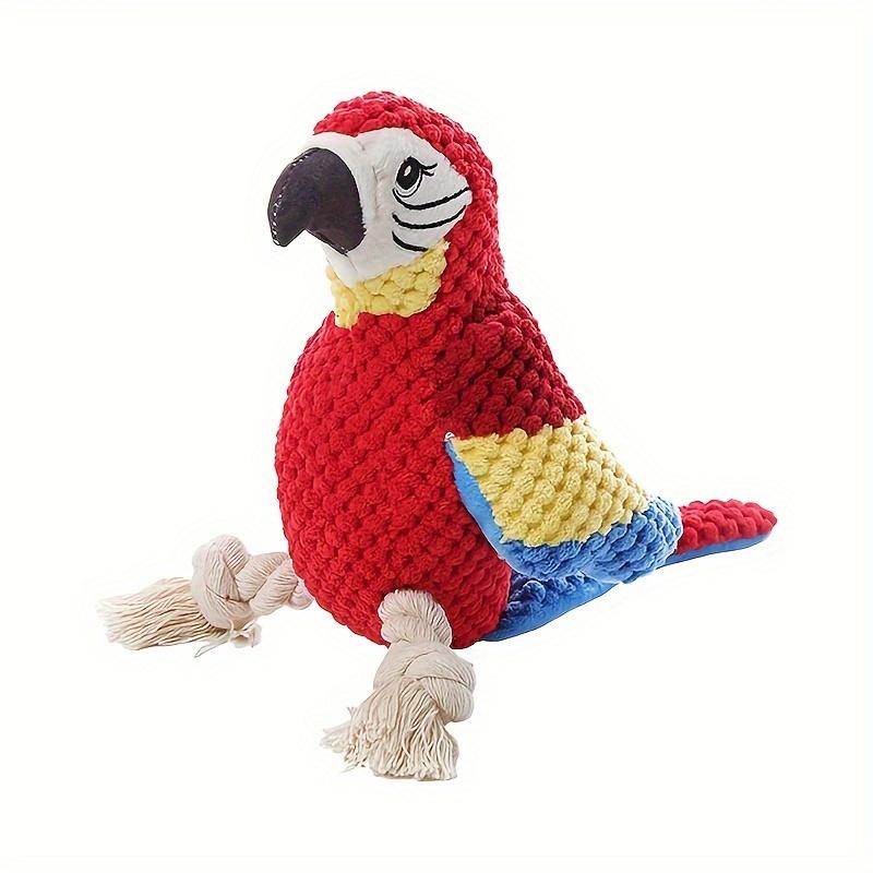 Good Oasis  Red Plush Dog Chew Toy in the Shape of a Parrot, Equipped with Sound Effects for Effective Teeth Cleaning. 3